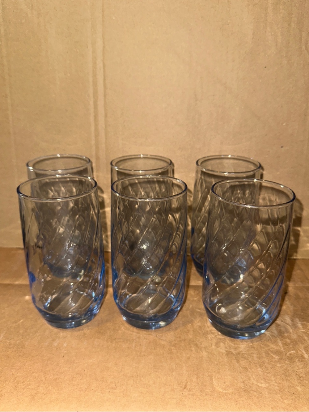Set of 6 Libbey Swirl Optic Light Blue Tumbler Glasses